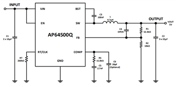 Application Circuit Diagram - Diodes Incorporated AP6450xQ Switching Voltage Regulators